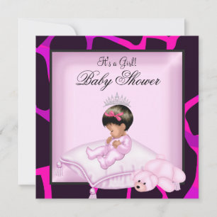Convite Chuva de Bebê Menina Afro-Americana Rosa Quente Pr