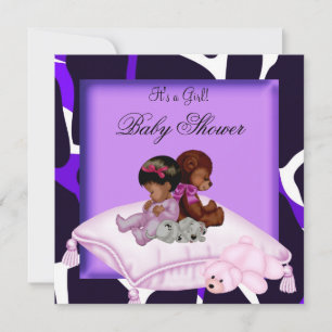 Convite Chuva de Bebê Menina Afro-Americana Roxa
