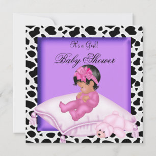 Convite Chuva de Bebê Menina Afro-Americana Roxo Rosa