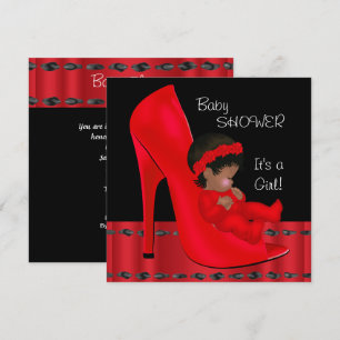 Convite Chuva de Bebê Menina Afro-Americana Sapato Vermelh