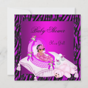 Convite Chuva de Bebê Menina Afro-Americana Zebra Rosa Que