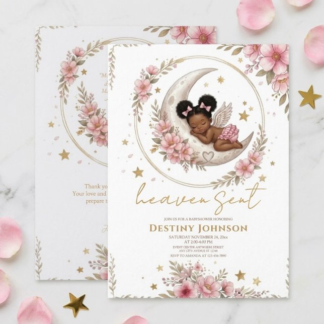 Convite Chuva de Bebê Menina Afro Boho Anjo  (Criador carregado)