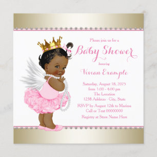 Convite Chuva de Bebê Menina Anjo de Ouro Rosa
