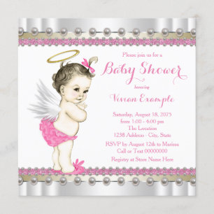 Convite Chuva de Bebê Menina Anjo Rosa