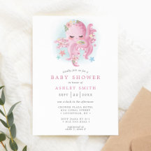 Chuva de Bebê Menina Aquarela Rosa Polvo Fofo