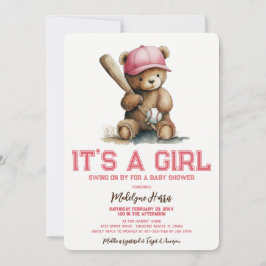 Convite Chuva de Bebê Menina Aquarela Urso de Pelúcia Beis