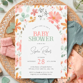 Convite Chuva de Bebê Menina Arco Floral Aquarela