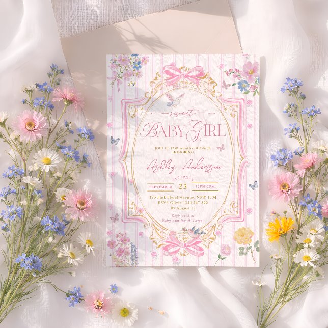 Convite Chuva de Bebê Menina Arco Floral Coquete (Criador carregado)