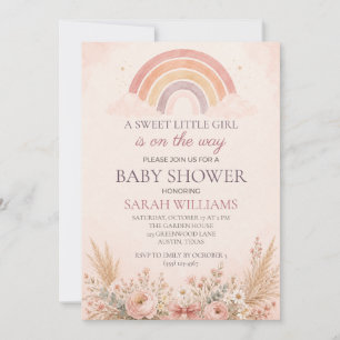 Convite Chuva de Bebê Menina Arco-Íris Boho