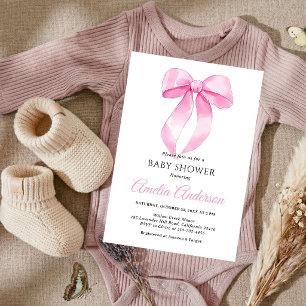 Convite Chuva de Bebê Menina Arco Rosa Chic Simples Elegan