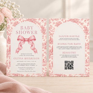 Convite Chuva de Bebê Menina Arco Rosa Toile Francês Tudo