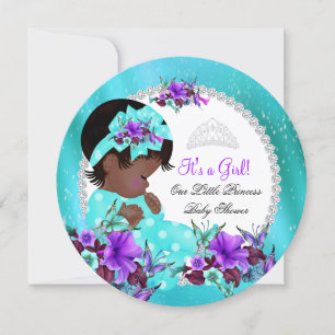 Convite Chuva de Bebê Menina Azul Turquesa Roxo Floral
