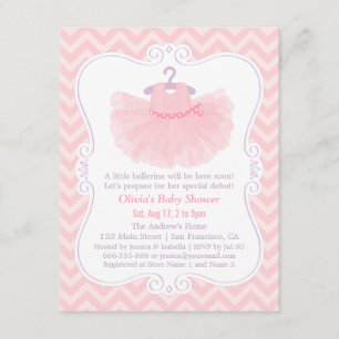 Convite Chuva de Bebê Menina Bailarina Tutu Chevron Rosa