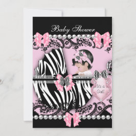 Convite Chuva de Bebê Menina Bebê Fofo Rosa Zebra Renda 2