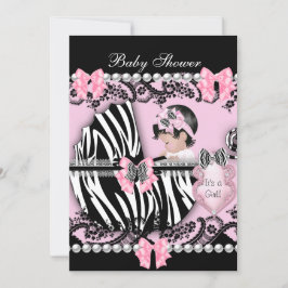 Convite Chuva de Bebê Menina Bebê Fofo Rosa Zebra Renda 2