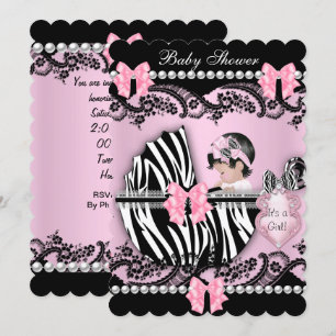 Convite Chuva de Bebê Menina Bebê Fofo Zebra Rosa Renda SC