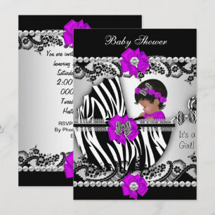 Convite Chuva de Bebê Menina Bebê Fofo Zebra Roxo Rosa Pre