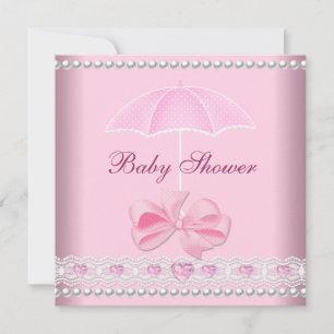 Convite Chuva de Bebê Menina Bebê Guarda-Chuva Rosa Pérola