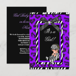 Convite Chuva de Bebê Menina Bebê Roxo Preto Zebra