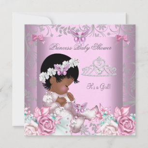 Convite Chuva de Bebê Menina Borboleta Rosa Afro-Americana