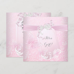Convite Chuva de Bebê Menina Branco Rosa Princesa Borbolet