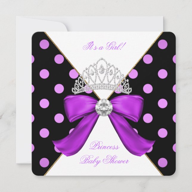 Convite Chuva de Bebê Menina Branco Roxo Princesa Bolinha (Frente)
