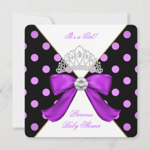 Convite Chuva de Bebê Menina Branco Roxo Princesa Bolinha