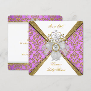 Convite Chuva de Bebê Menina Branco Roxo Princesa Damasco