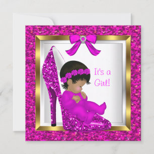 Convite Chuva de Bebê Menina Brilho Rosa Bebê no Sapato