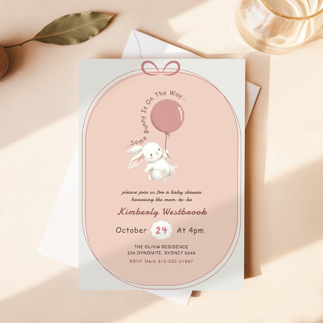 Convite Chuva de Bebê Menina Bunny Rosa (Criador carregado)