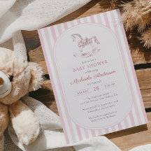 Chuva de Bebê Menina Cavalo de Balanço Toile Rosa 