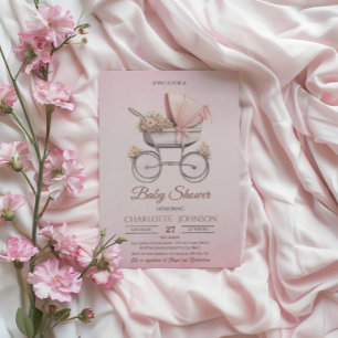 Convite Chuva de Bebê Menina Clássica Vintage Rosa