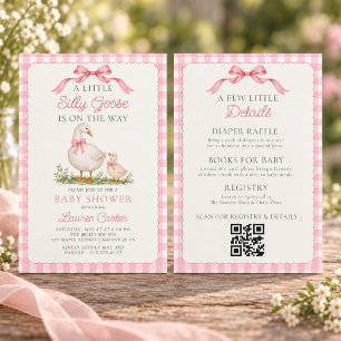 Convite Chuva de Bebê Menina Código QR Arco Rosa Goose Bob