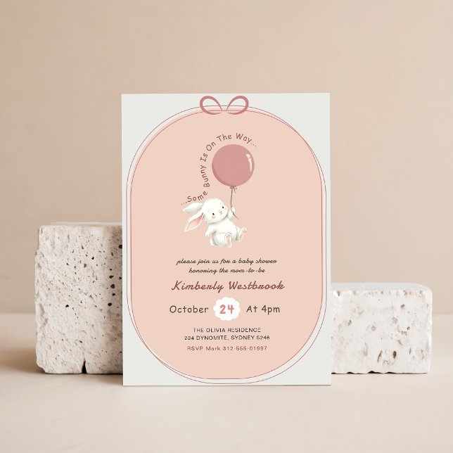 Convite Chuva de Bebê Menina Coelhinha Laço Rosa (Criador carregado)