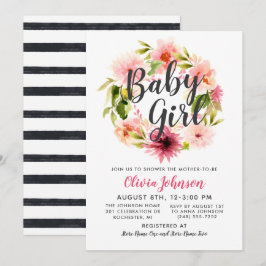Convite Chuva de Bebê Menina com Coroa Floral Rosa Moderna