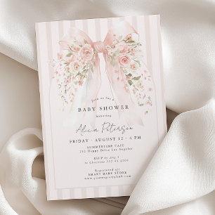 Convite Chuva de bebê menina com laço floral rosa claro