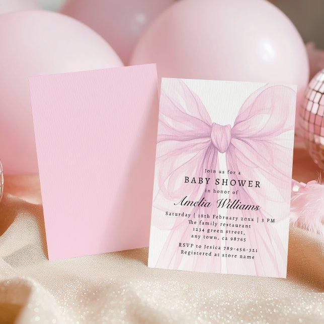 Convite Chuva de Bebê Menina com Laço Macio Rosa (Criador carregado)