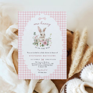 Convite Chuva de Bebê Menina com Laço Rosa e Gingham Vinta