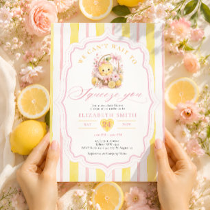 Convite Chuva de Bebê Menina com Laço Rosa e Limão Amarelo