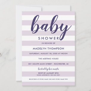 Convite Chuva de Bebê Menina com Listras de Lavanda Modern