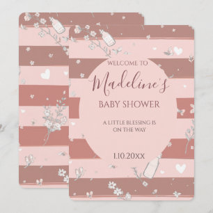 Convite Chuva de Bebê Menina com Moldura Circular de Listr