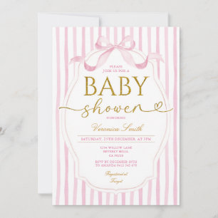 Convite Chuva de Bebê Menina Coquete Laço Rosa Elegante Li