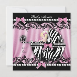 Convite Chuva de Bebê Menina de Cabelo Loiro Zebra Rosa 2