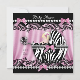 Convite Chuva de Bebê Menina de Cabelo Loiro Zebra Rosa 2