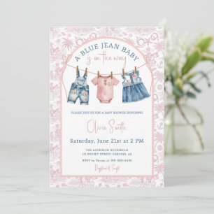 Convite Chuva de Bebê Menina de Denim Blue Jean