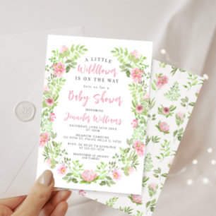 Convite Chuva de bebê menina de florzinha selvagem rosa ve