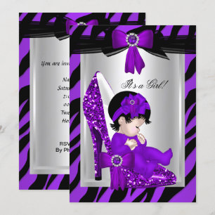 Convite Chuva de Bebê Menina de Saltos Altos Roxo Zebra