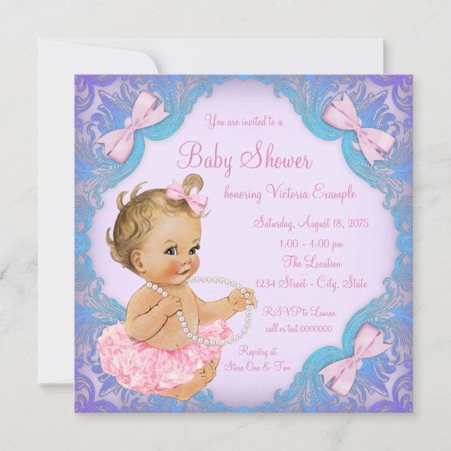 Convite Chuva de Bebê Menina de Tutu Rosa Roxo (Frente)