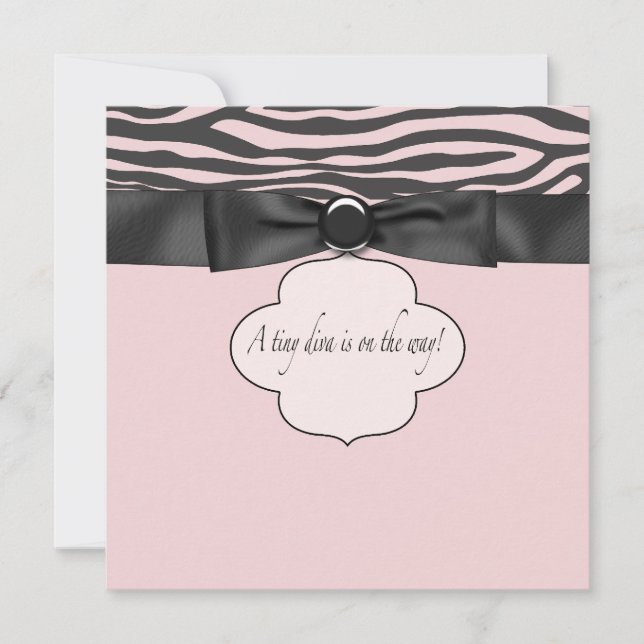 Convite Chuva de Bebê Menina Diva Zebra Rosa (Frente)