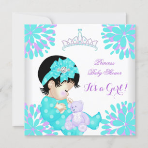 Convite Chuva de Bebê Menina Doce Bebê Azul Turquesa e Urs